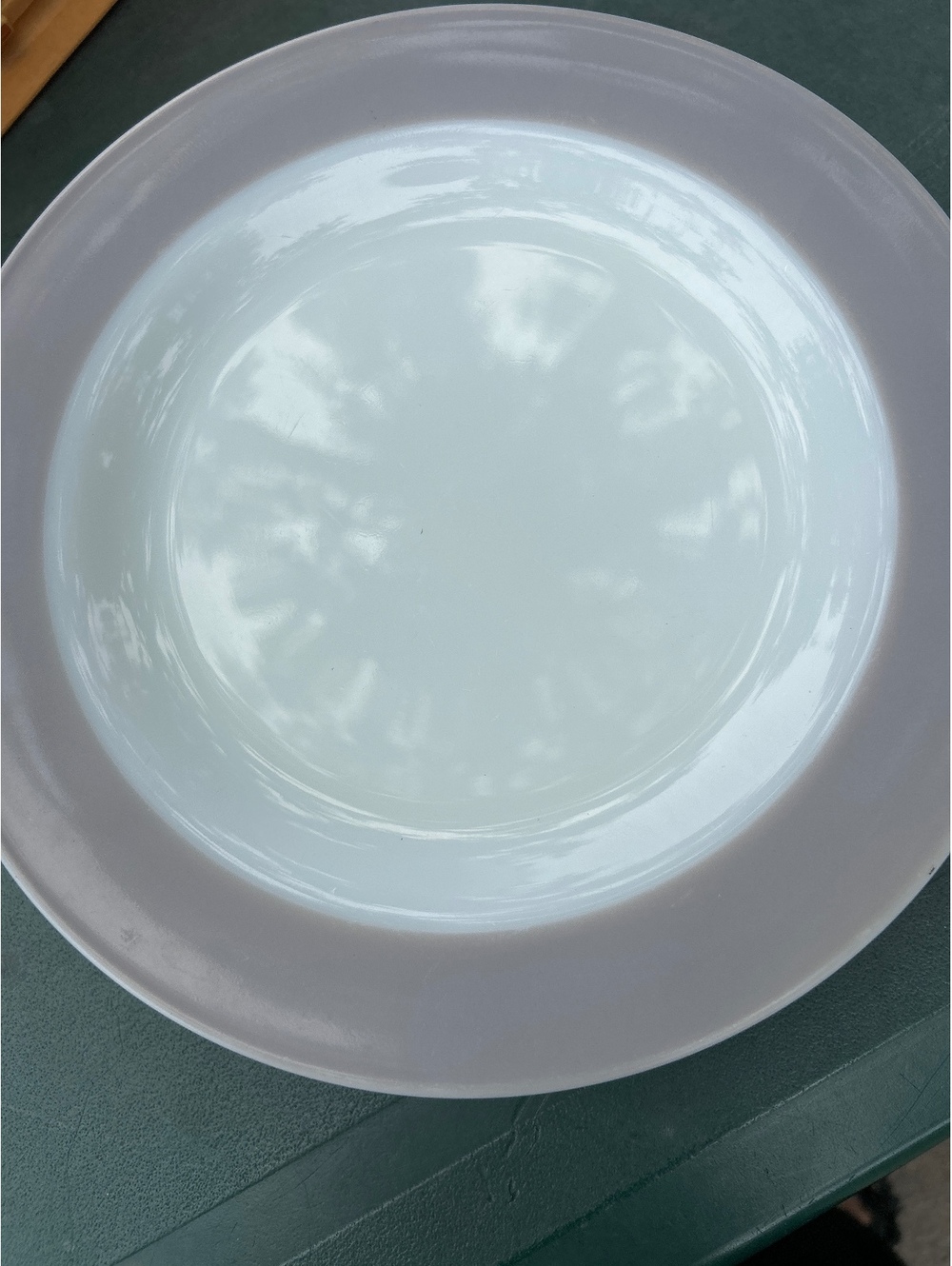 Five Pyrex dinner plates with lavender trim